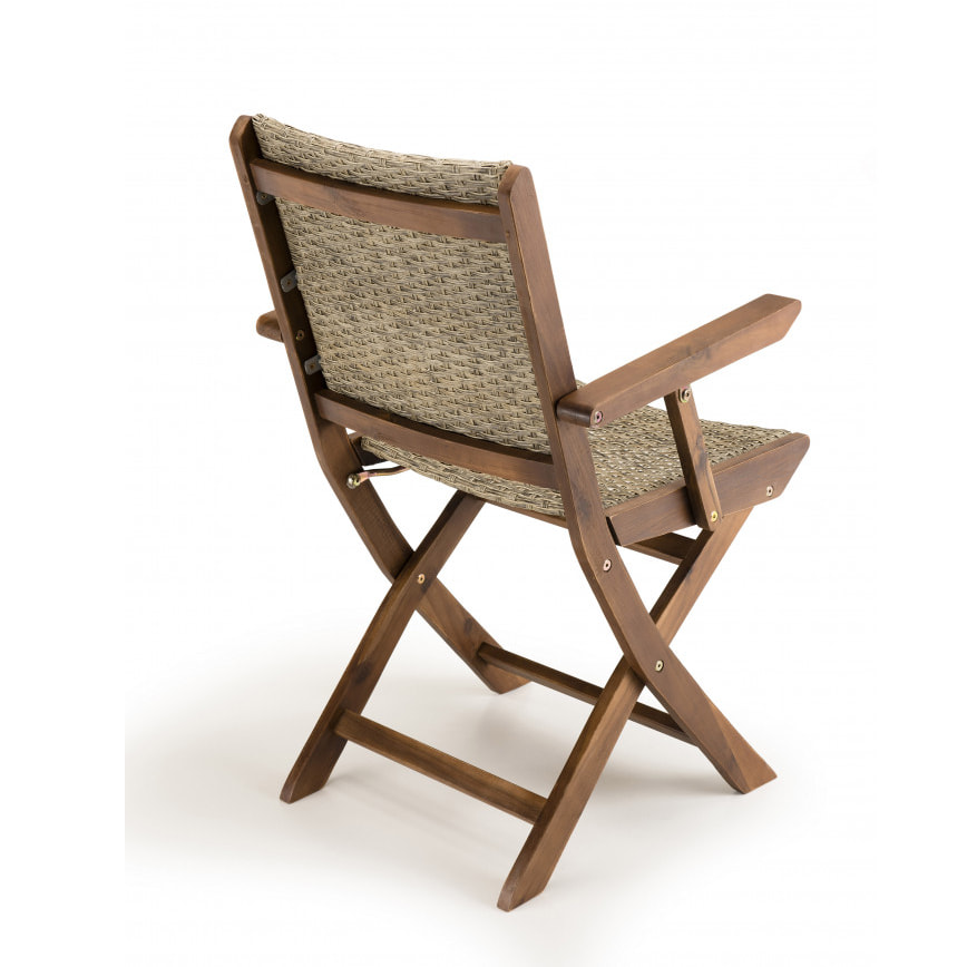 VICTOIRE - Ensemble de 2 fauteuils de jardin pliants en bois Acacia et rotin synthétique