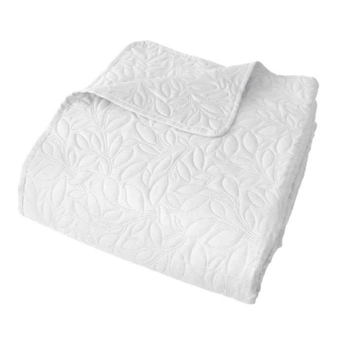 Couvre-lit microfibre à motif floral - Blanc