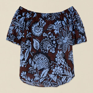 Oltre - Blusa off-shoulder in cotone - Marrone