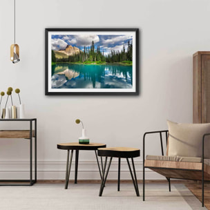 Affiche lac bleu éméraude Affiche + cadre en bois - Noir