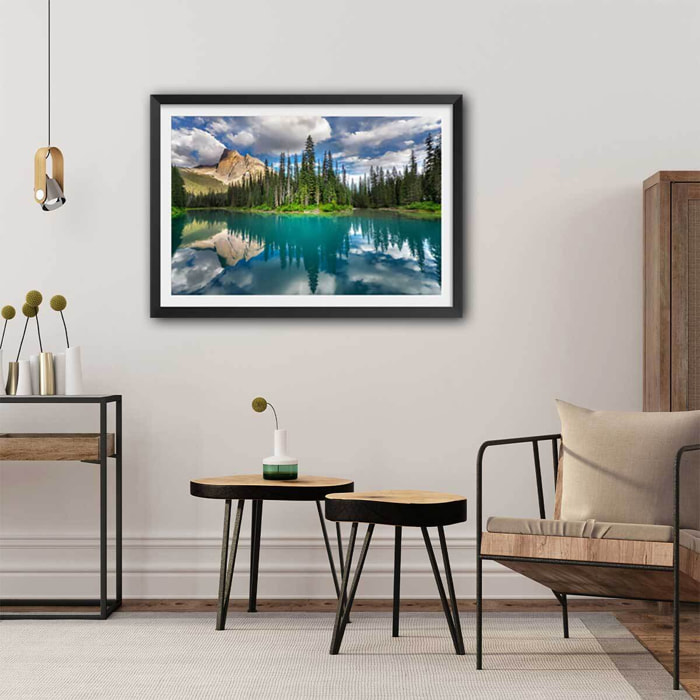 Affiche lac bleu éméraude Affiche + cadre en bois - Noir