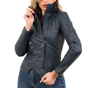 Giubbino in vera pelle di vitello Blu-Slim Fit