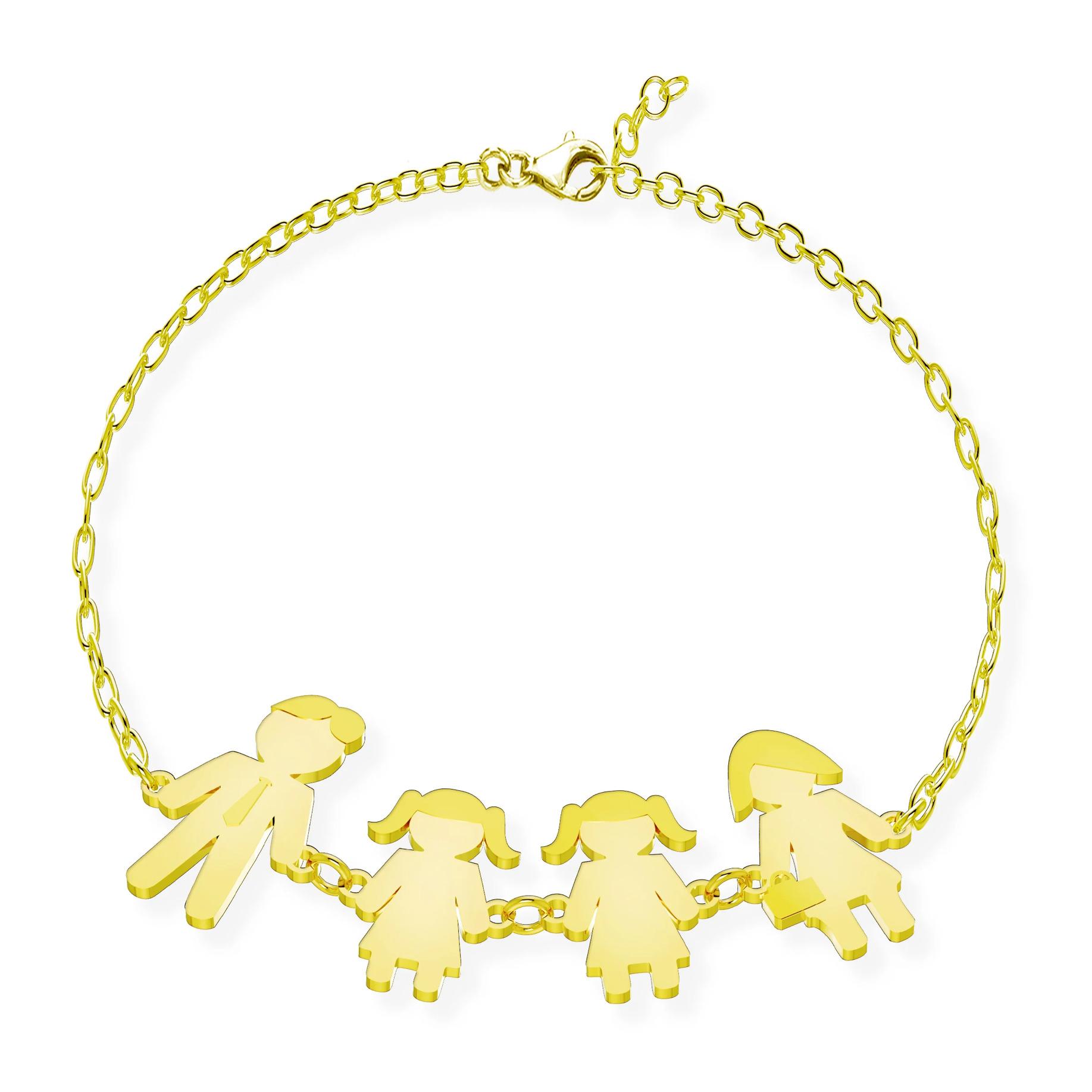 Bracciale Love Makes a Family Papà-Bimba-Bimba-Mamma a Catena Argento Gold