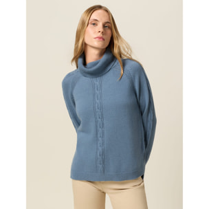 Oltre - Jersey de cuello alto de mezcla de cachemir con trenzas - Light - blue