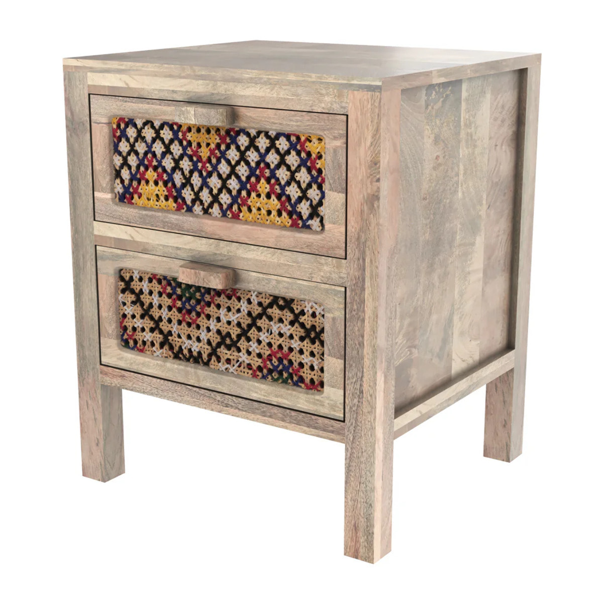 Table de chevet 2 tiroirs en manguier et cannage coloré - Massaï