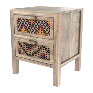 Table de chevet 2 tiroirs en manguier et cannage coloré - Massaï