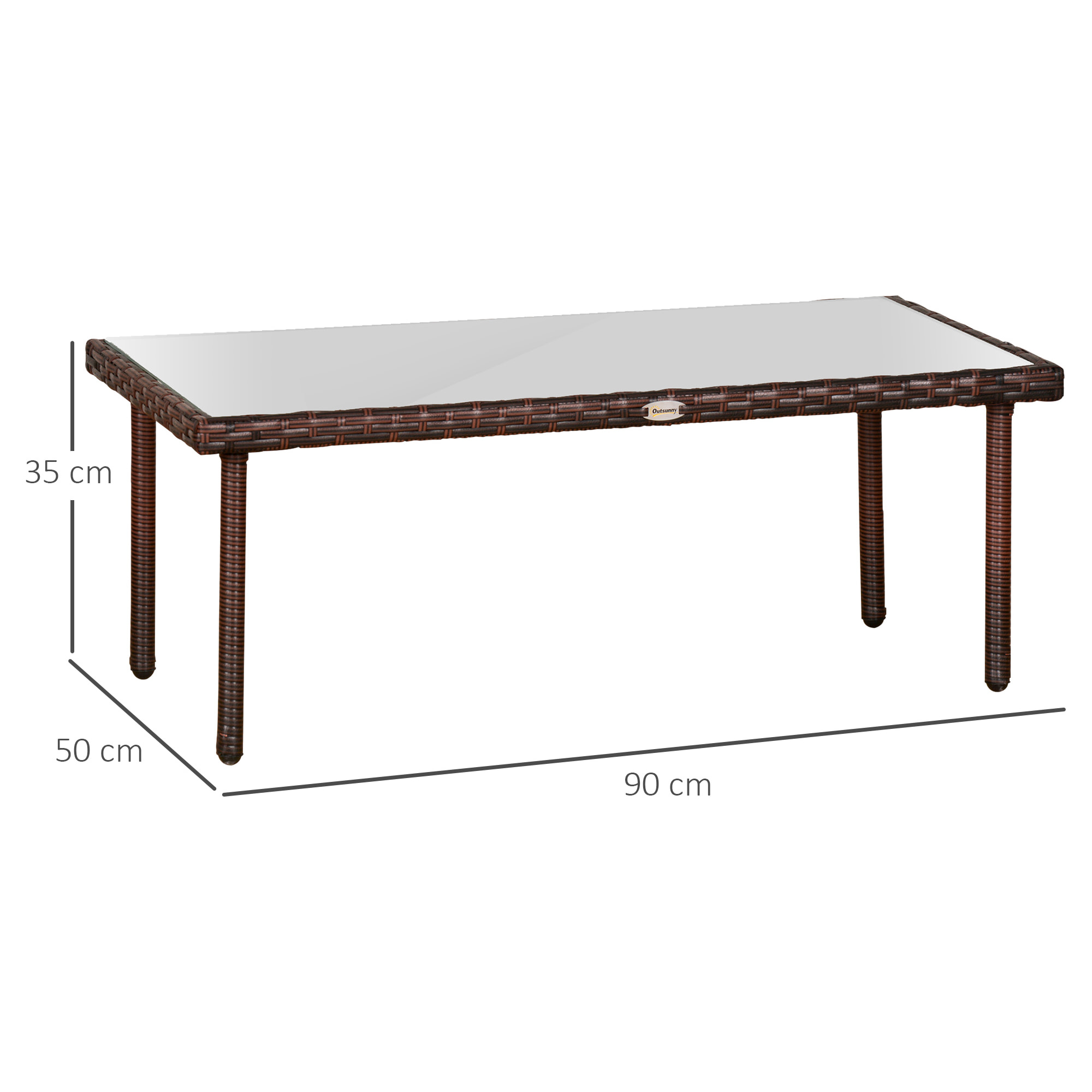 Table basse de jardin plateau verre trempé 5 mm résine tressée imitation rotin chocolat