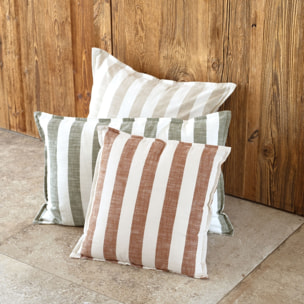 Housse de coussin recto-verso 100% coton rayures et vichy LOURMARIN - Kaki