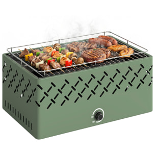 Barbacoa de Carbón, Barbacoa Portátil, 45,5x29x21 cm, con Ventilador Integrado, Temperatura Ajustable y Bandeja de Carbón, para Camping, Picnic, Fiesta en Jardín, Verde Claro