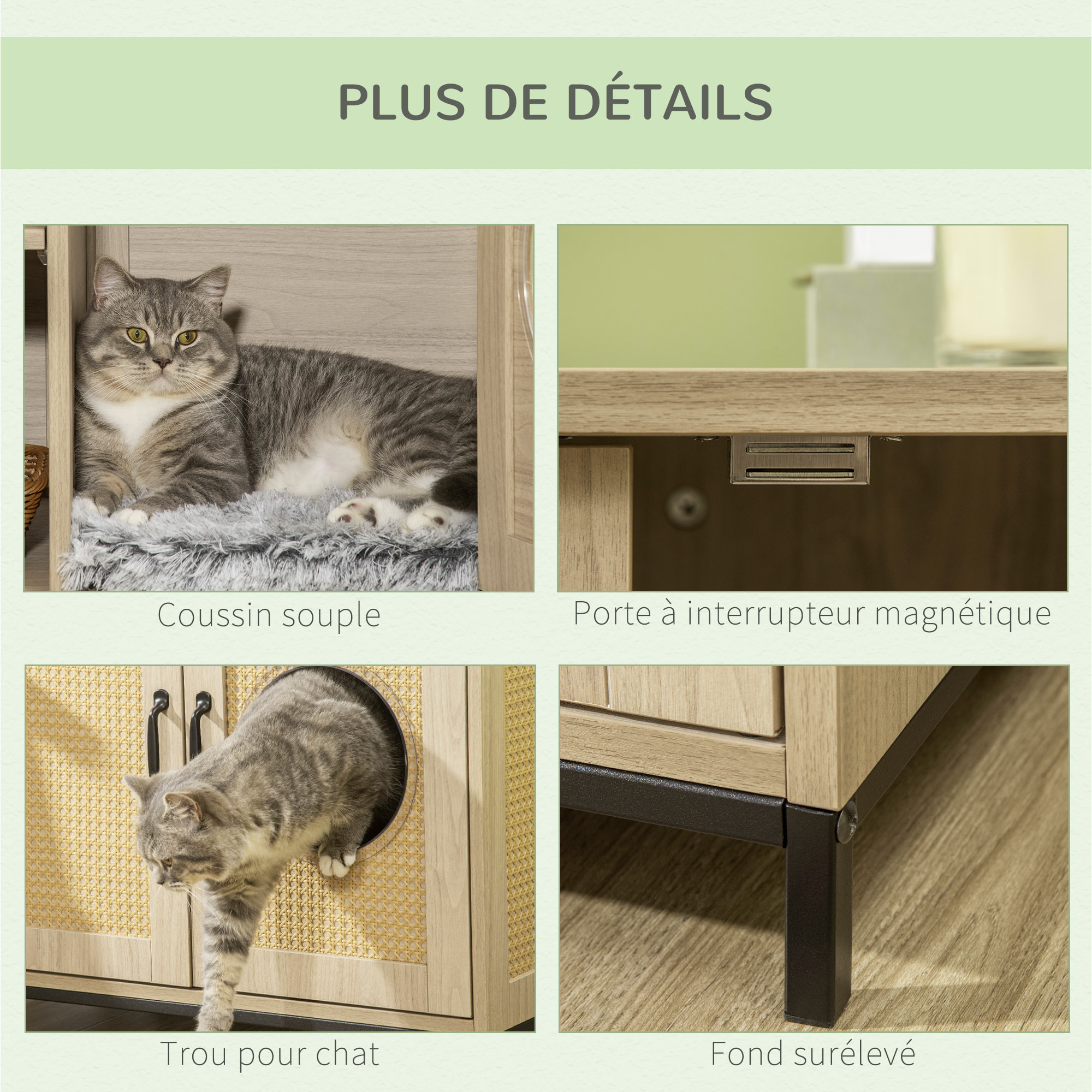 PawHut Meuble maison de toilette pour chat 2 en 1 avec double porte châssis Acier Panneaux Particules Aspect Bois Clair