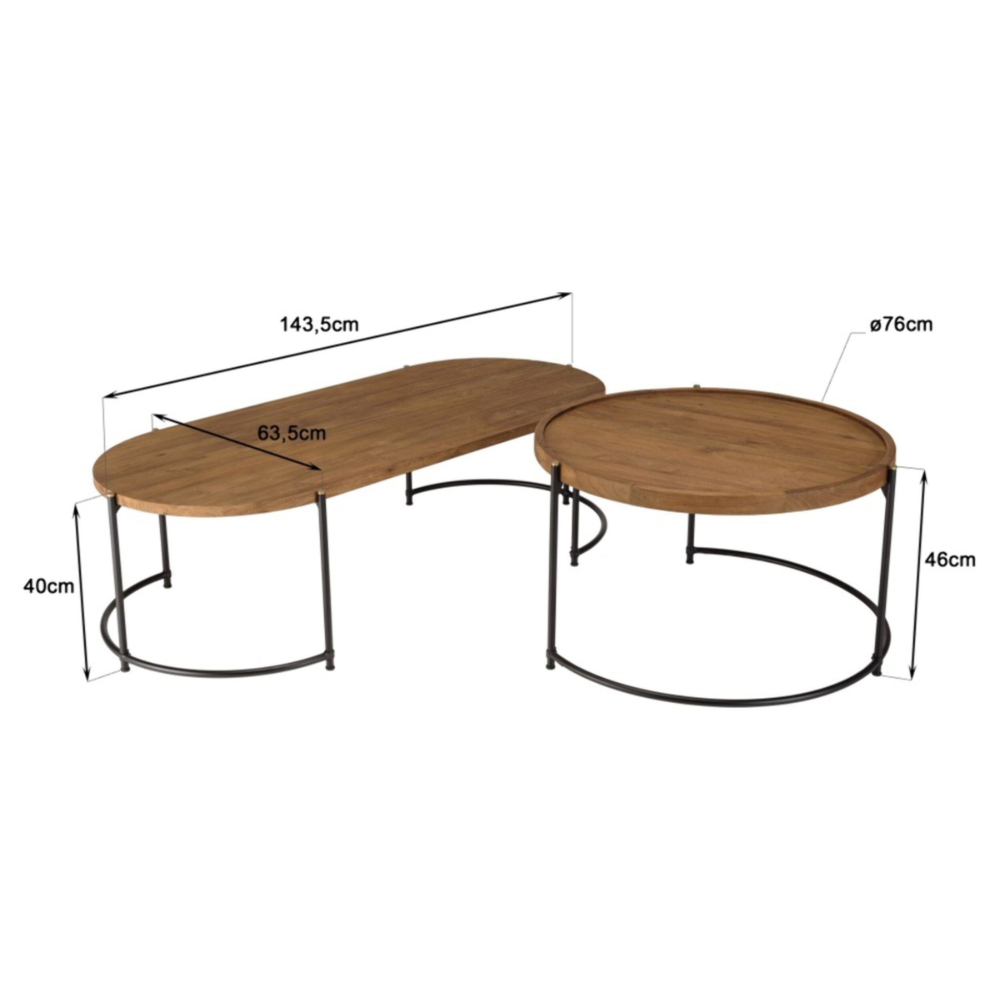 SIXTINE - Set de 2 tables basses ovale et ronde