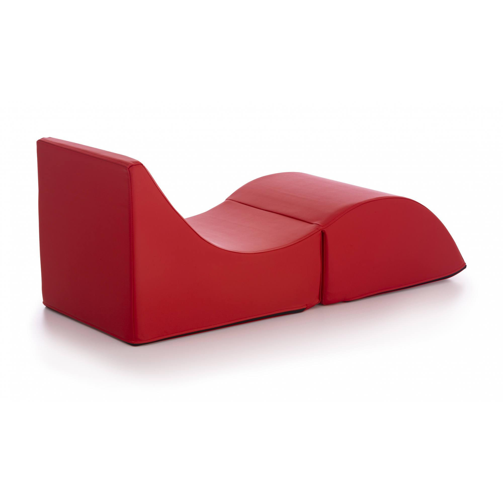 Letto pieghevole Andreina, Pouf trasformabile in letto singolo, 100% Made in Italy, Pouf trasformabile in una chaise longue in ecopelle, Cm 130x50h50, Rosso