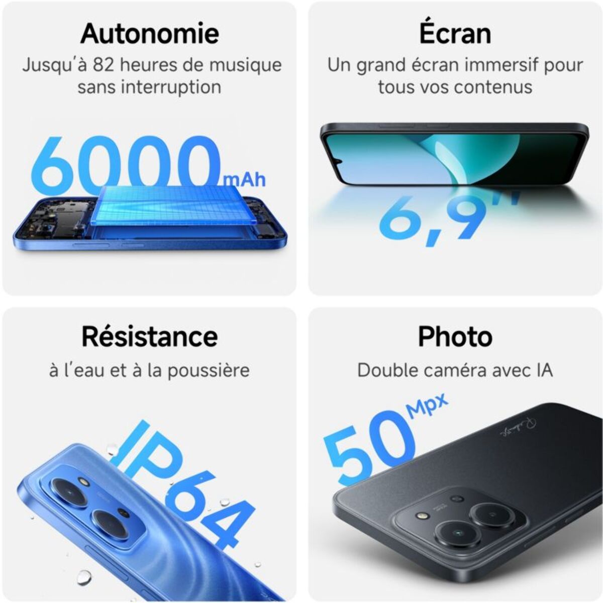 Smartphone XIAOMI Pack Redmi15C 256GoNoir 4G+coque+Chargeu