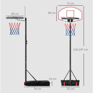Canasta de Baloncesto para Exterior con Tablero de Dardos Aro de Baloncesto Portátil con Altura Ajustable 210-247 cm Ruedas Base Rellenable para Adolescentes y Adulto Negro