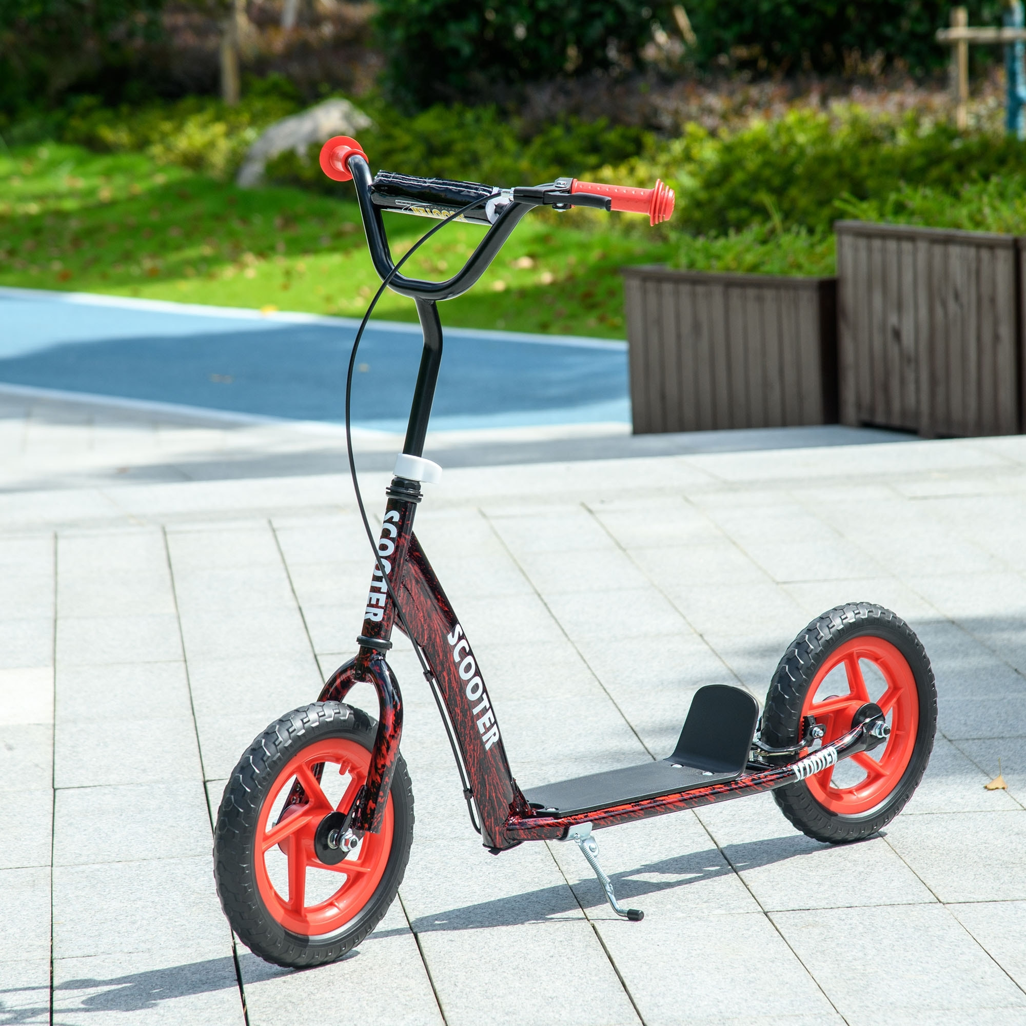 Trottinette patinette enfant à partir de 6 ans roues 30 cm guidon réglable poignée frein et béquille acier rouge