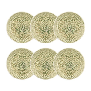 Lot de 6 assiettes creuses vertes en grès 20,5cm  JADE