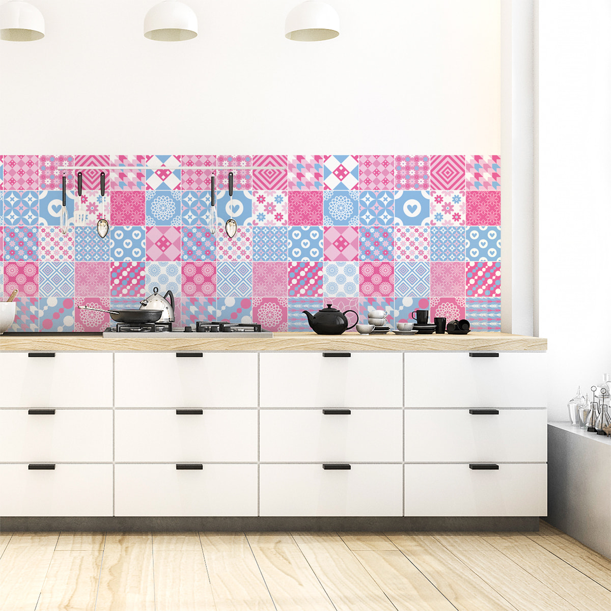 Stickers muraux - Sticker Mural Carrelage adhésif Cuisine Salle de Bain - 30 STICKERS CARREAUX DE CIMENT SCANDINAVE EIVOR