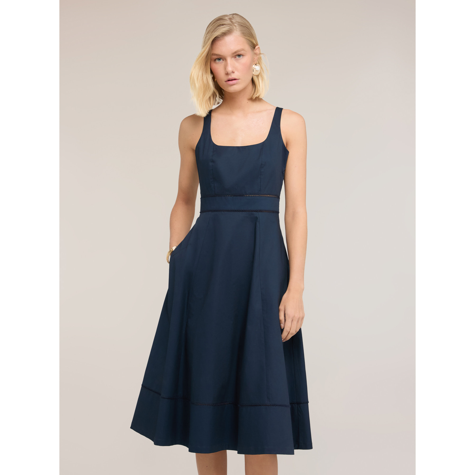 Motivi - Vestido flare en popelín con ajouré - Azul