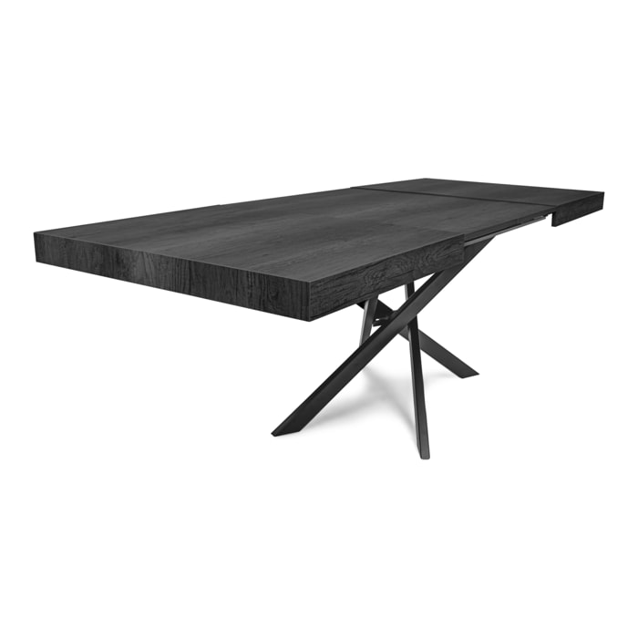 Figaro - Tavolo da pranzo allungabile con gambe incrociate 140(220)x90 cm, legno nero