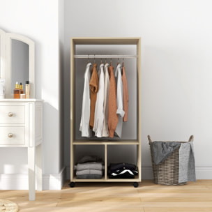 Armoire penderie étagère 2 niches penderie 4 roulettes pivotantes dim. 60L x 40l x 128H cm coloris chêne clair