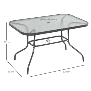 Mesa de Jardín Exterior Rectangular de Metal Orificio para Sombrilla 120x80x70cm