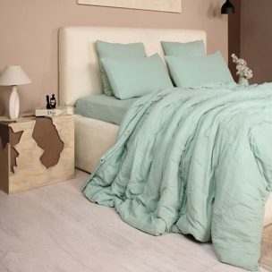 Parure housse de couette gaze de coton lavé vert givrée