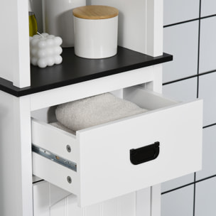 Armario Alto de Baño Mueble Columna de Baño con 3 Estantes de Almacenaje Puerta y Cajón para Ducha Aseo Dormitorio 40x30x160 cm Blanco