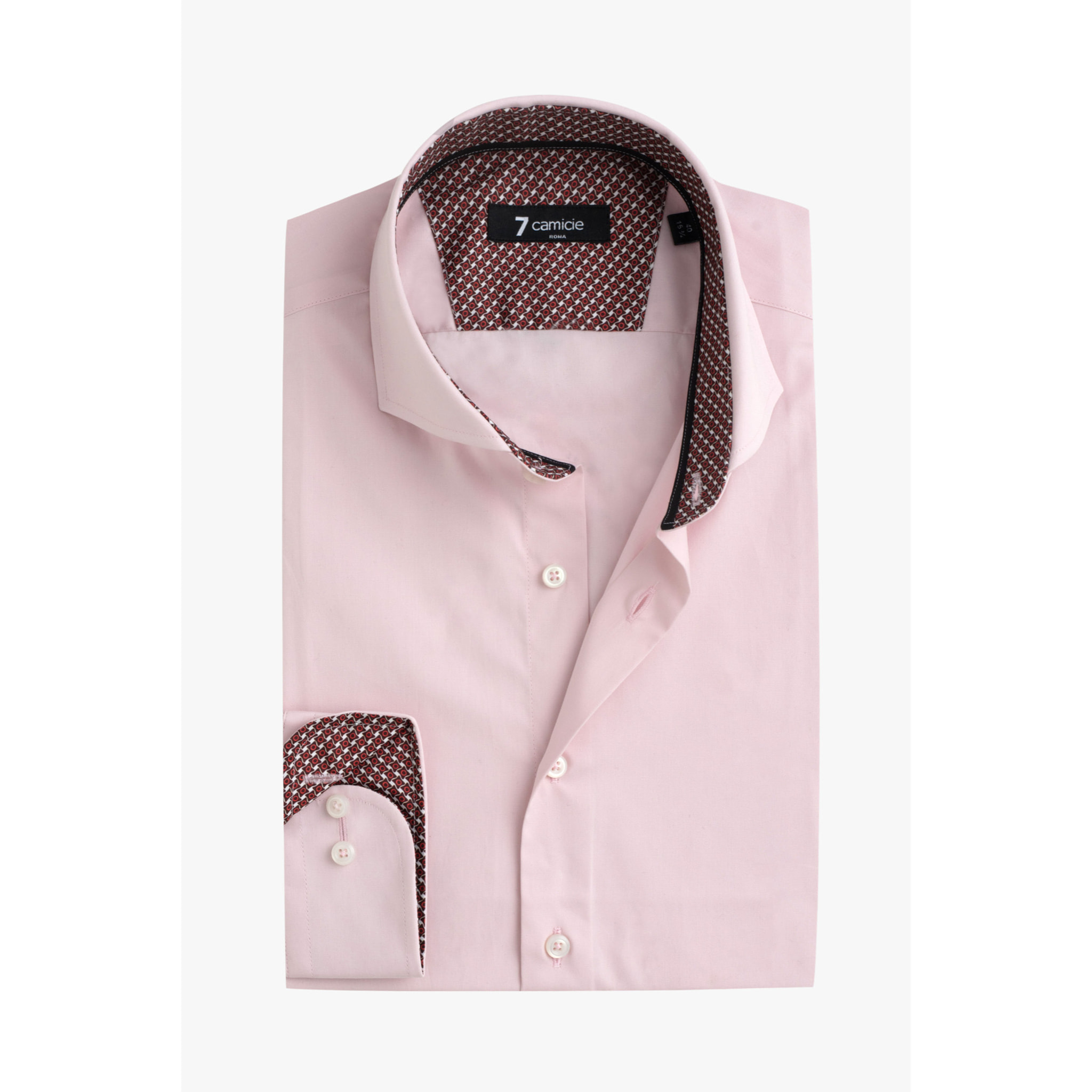 Camicia Uomo 1 Bottone Francese Slim Popeline Stretch Unito Rosa