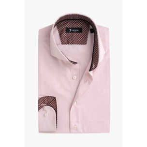 Camicia Uomo 1 Bottone Francese Slim Popeline Stretch Unito Rosa