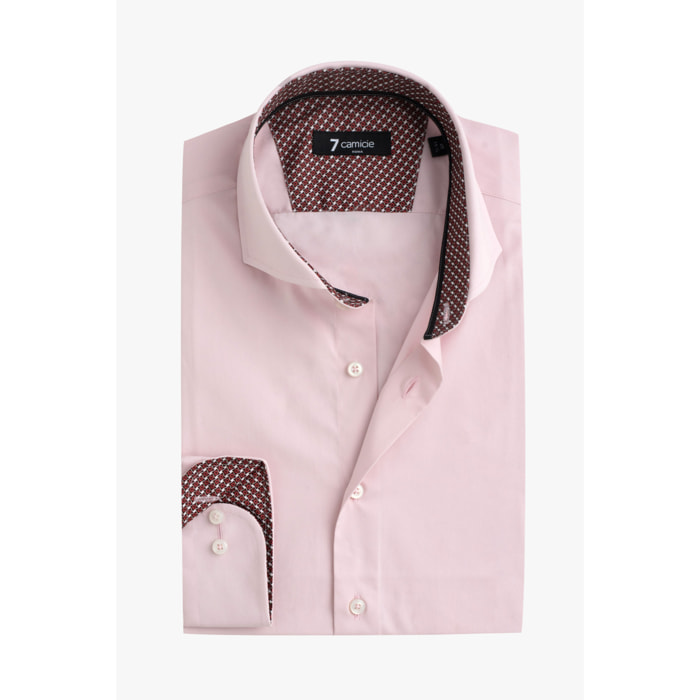 Camicia Uomo 1 Bottone Francese Slim Popeline Stretch Unito Rosa