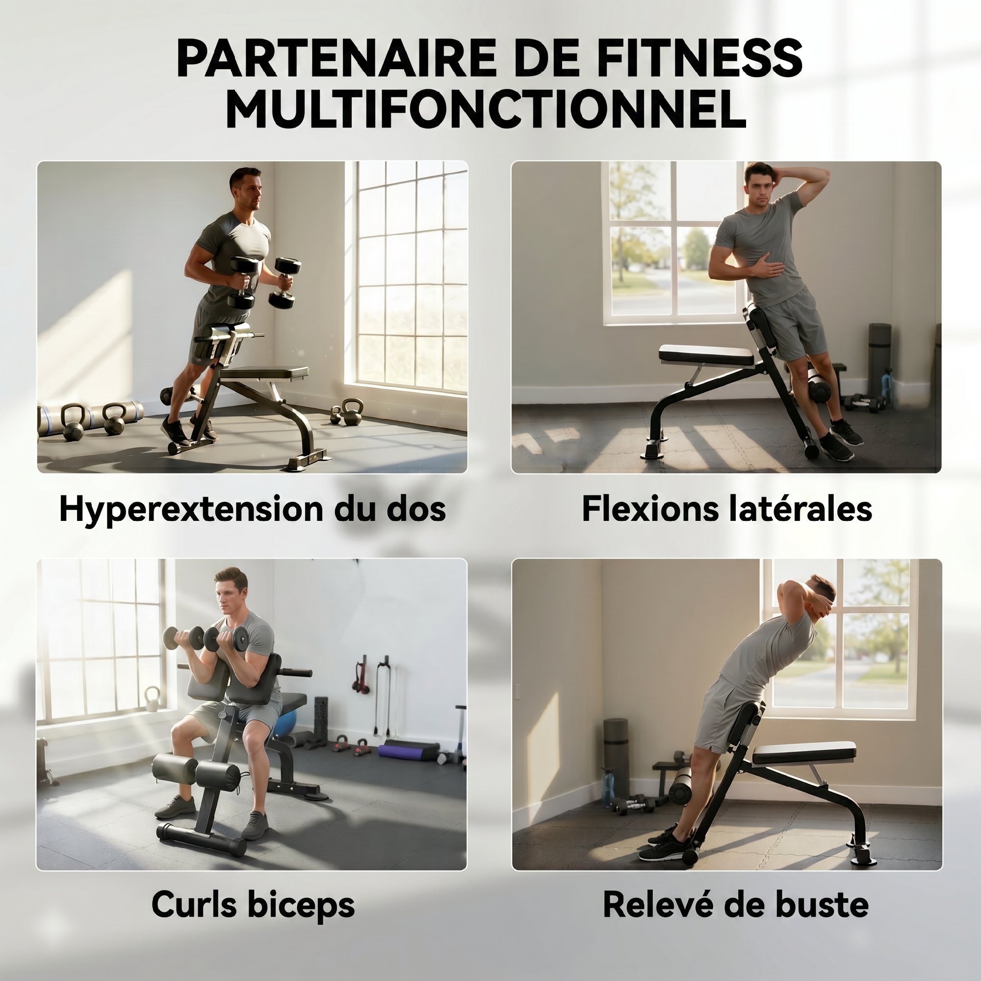 Banc de musculation pliable réglable - banc à abdominaux et lombaires - noir