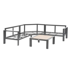 Salon d'angle de jardin "Évasion" graphite & honey 5 places en oléfine et aluminium