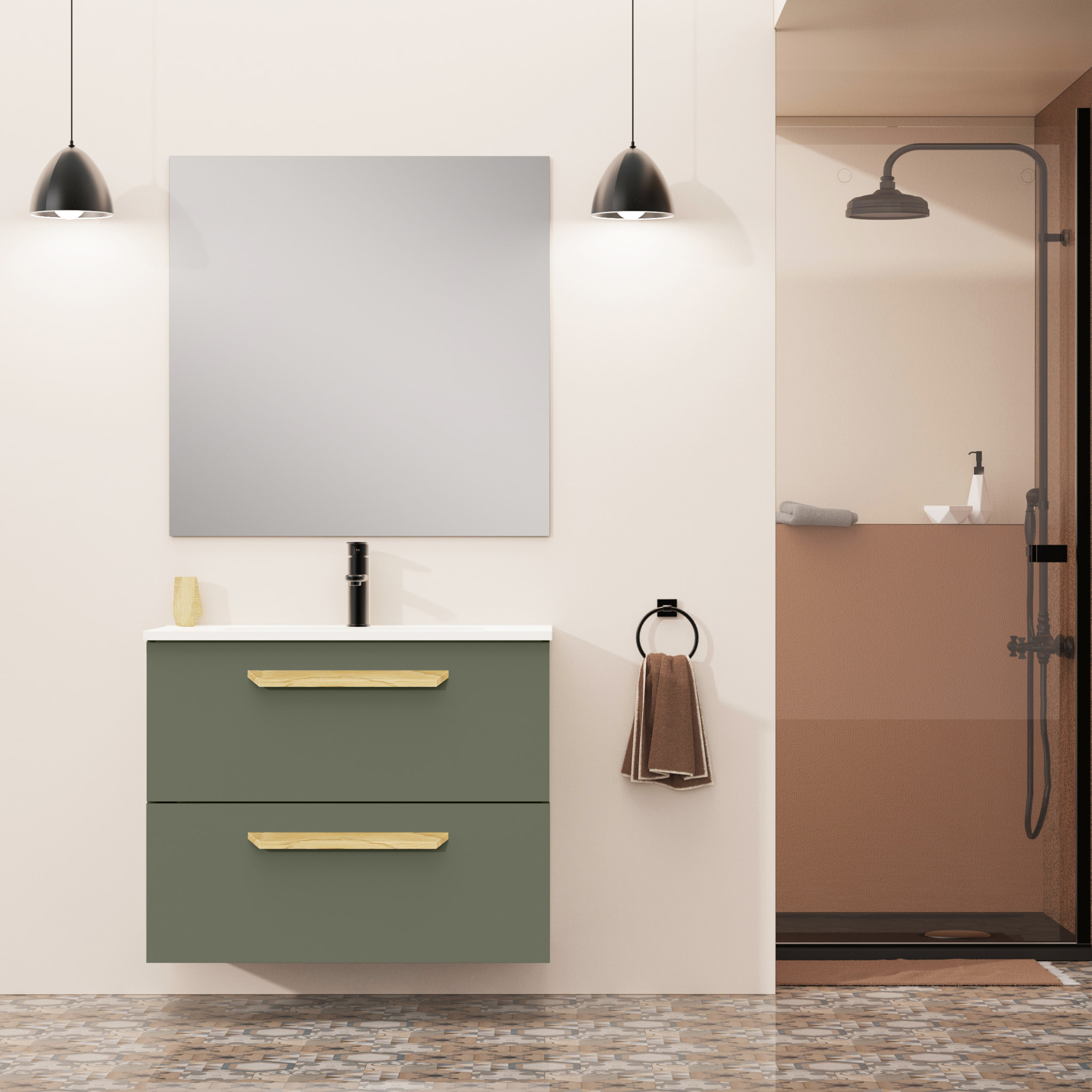 Conjunto de baño Melody, Alday, 80 cm, Verde Musgo