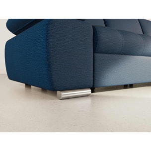 Bianca - Canapé d'angle droit 4 places convertible avec coffre en tissu texturé - Bleu marine