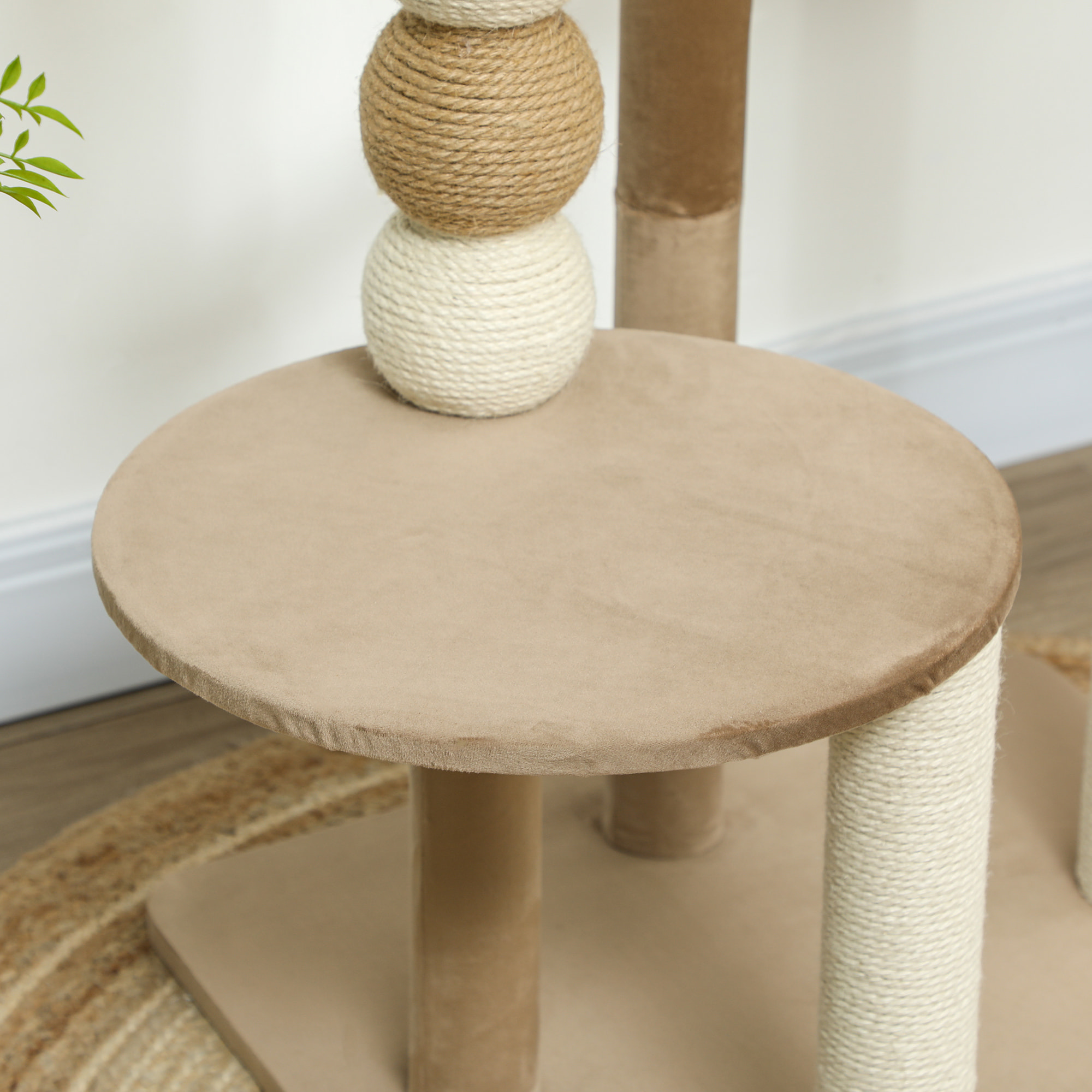 Árbol Rascador para Gatos, Árbol para Gatos 86 cm, Torre Escalador con Cama, Plataforma de Salto, Postes de Yute y Bolas de Juguete, Marrón y Beige