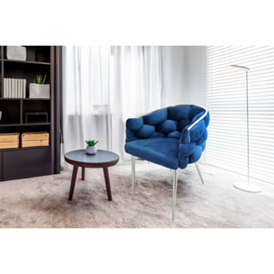 Set di 2 sedie Grace in velluto blu intrecciato con gambe nere