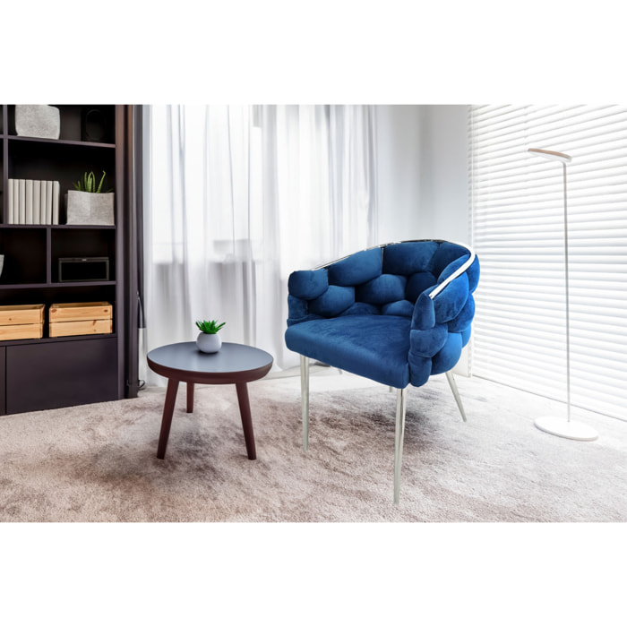 Set di 2 sedie Grace in velluto blu intrecciato con gambe nere