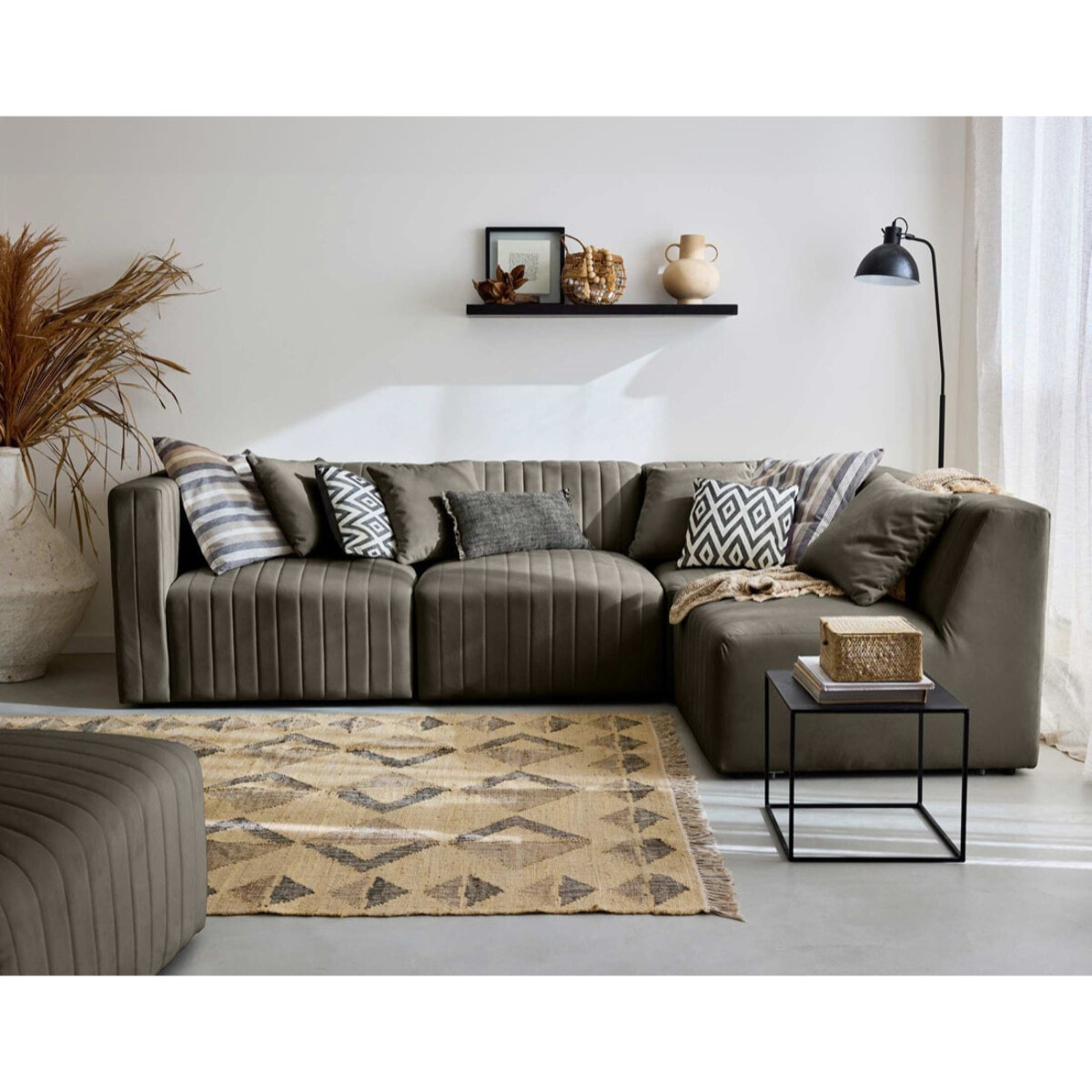 Nova - canapé modulable d'angle droit - 5 places - en velours - Gris