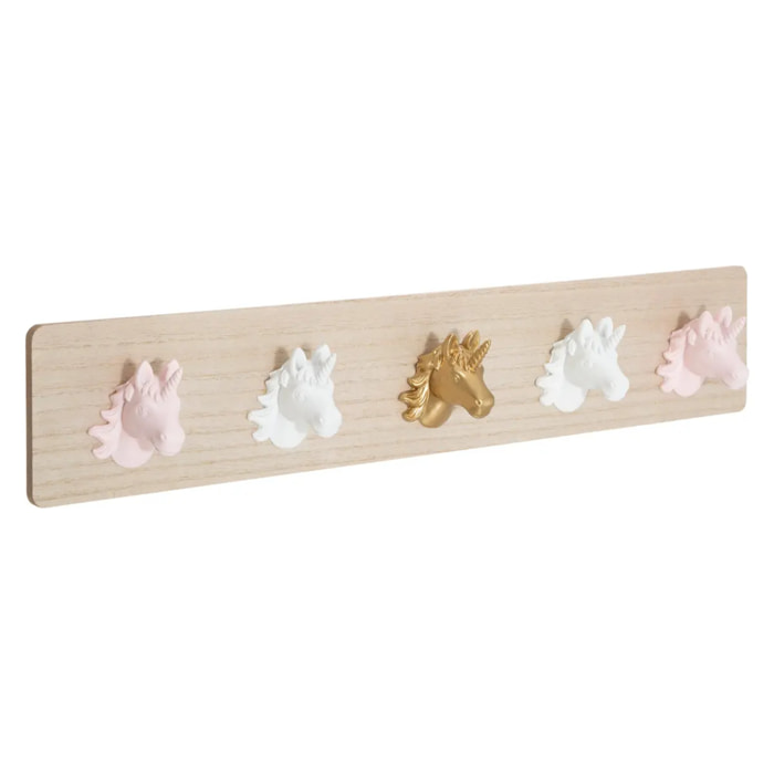 Patère enfant licorne rose 5 crochets