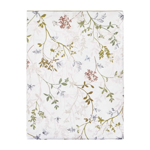 Drap plat imprimé en satin de coton bio, JARDIN DES SENS, Blanc Hermine