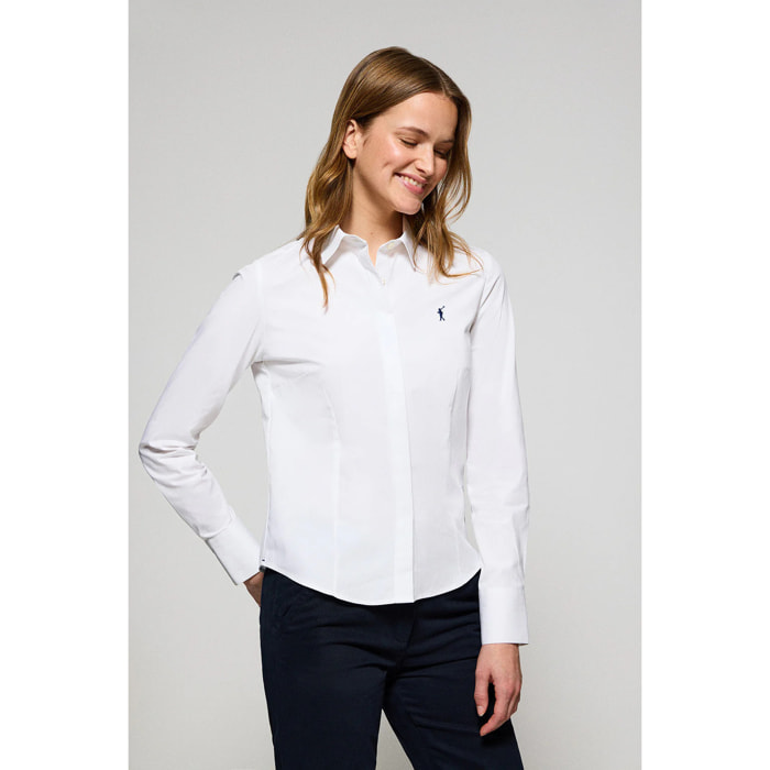 Camicia slim in popeline bianca con logo Rigby Go ricamato