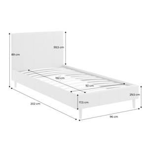 Lit avec sommier à lattes et tête de lit. finition tissu. beige. L 202 x P 96 x H 88cm