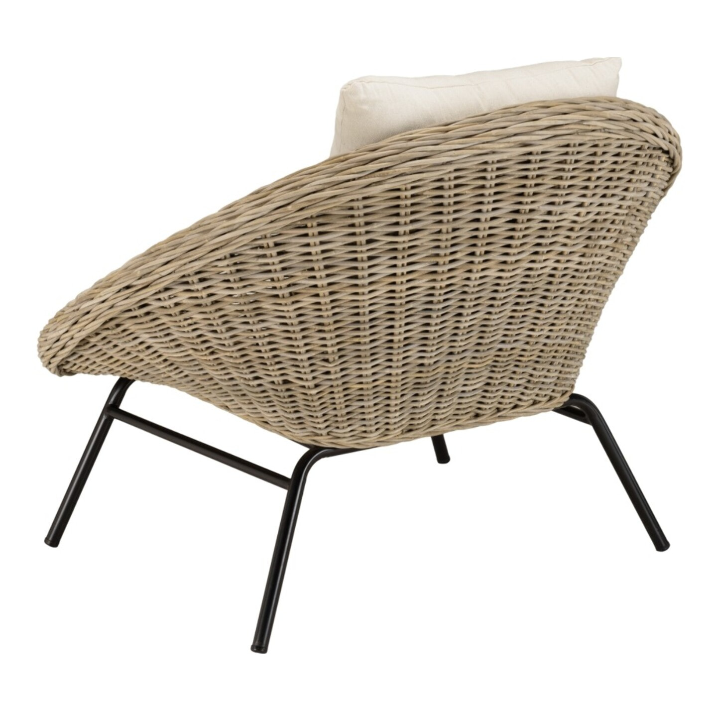 KALLY - Fauteuil lounge en kubu coussin d'assise blanc pieds métal noir