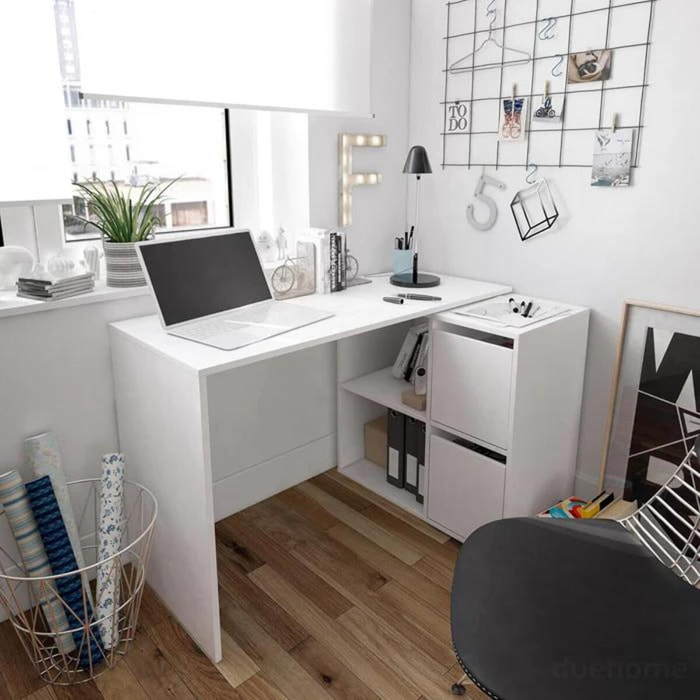 Scrivania Multiposizione Angolare O Dritta Reversibile Con 4 Ripiani Chiusi Vani A Giorno Ufficio Studio Casa Gaming Design 152 x 49 x 74 Cm Bianco