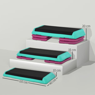 Step de Aeróbic, Step para Fitness Antideslizante, Altura Regulable 3 Niveles de 10/15/20 cm, Carga 150 kg, para Ejercicio en Casa, Gimnasio, 110x40x20 cm, Multicolor