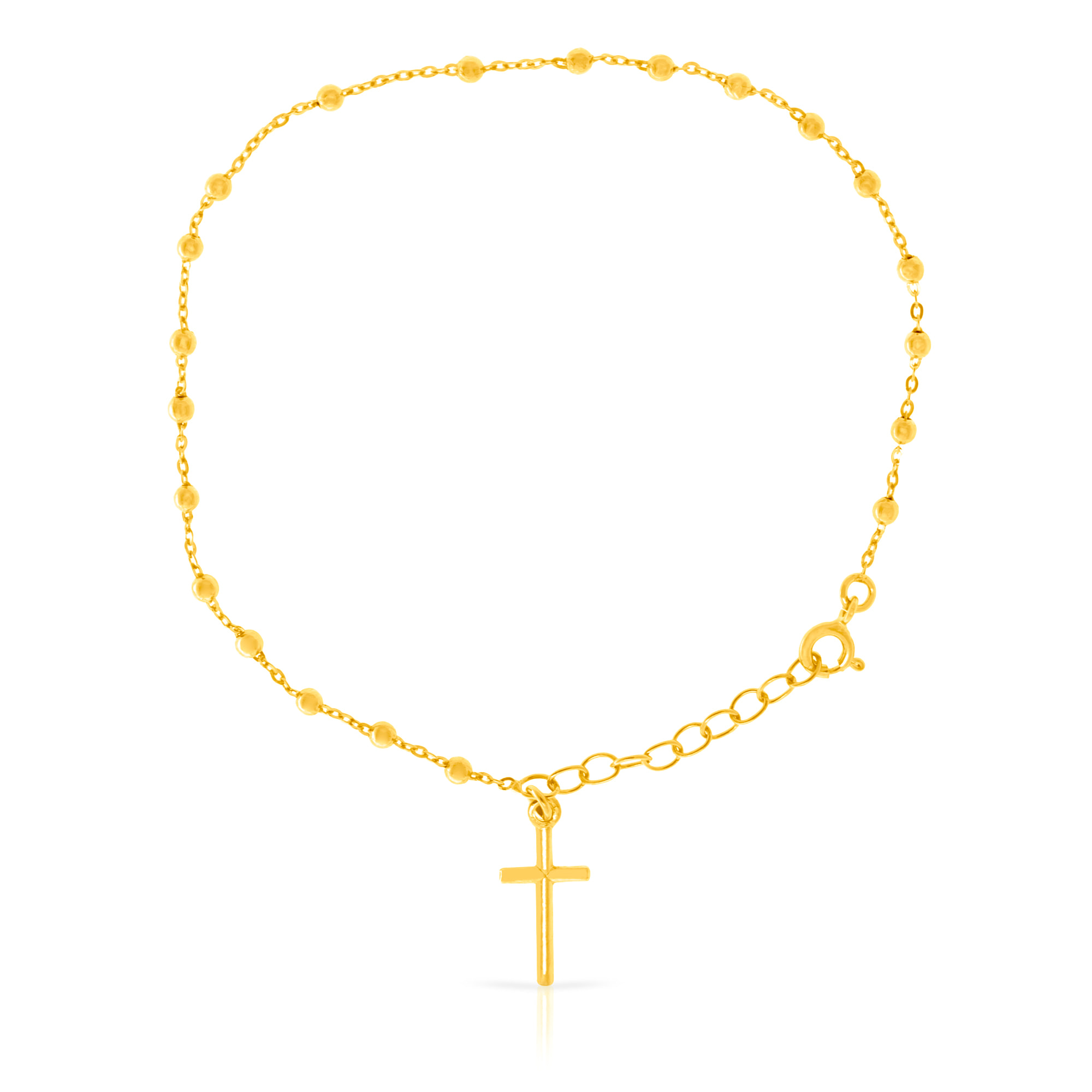 Pulsera Plata de Ley 925.Rosario de 21 esferas talladas.Colgante de Cruz.