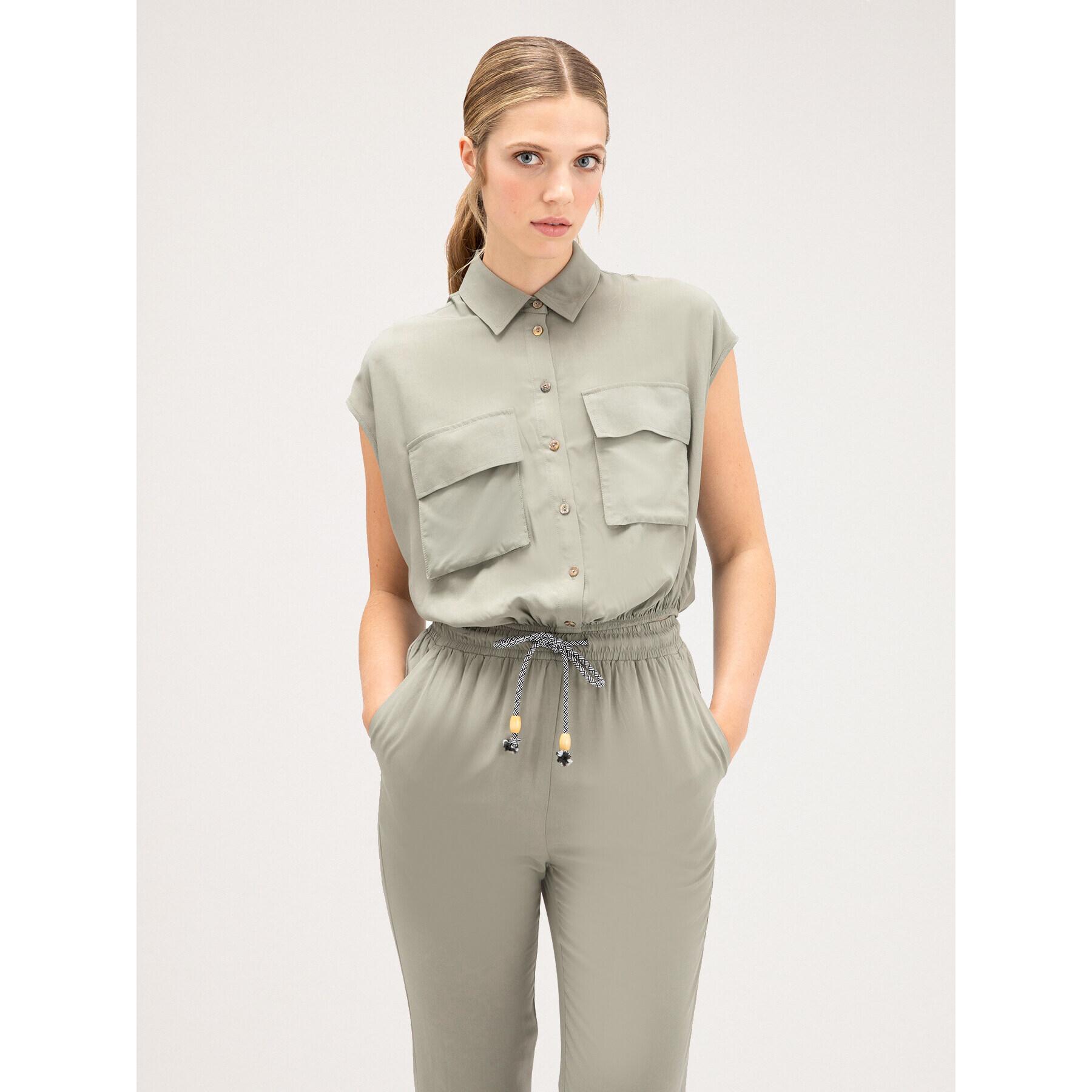 Motivi - Camisa cropped con bolsillos - Verde