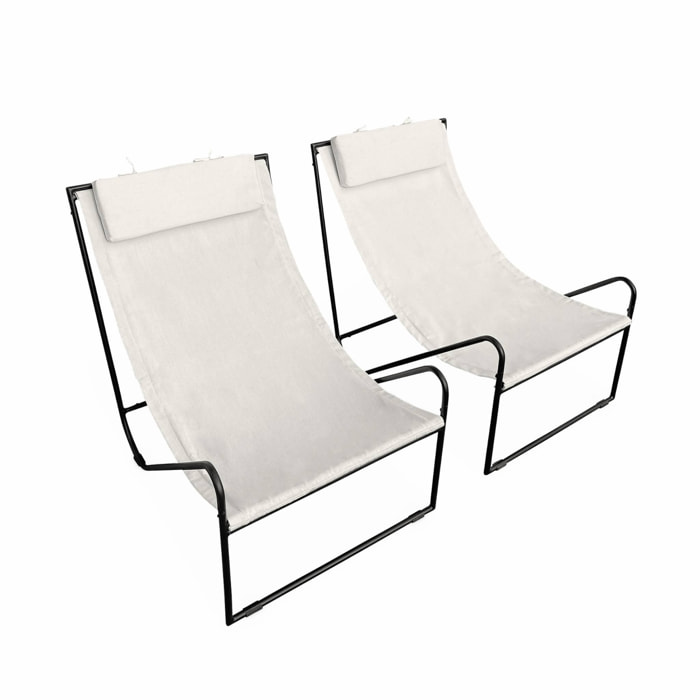 Lot de 2 fauteuil relax Mencora structure en métal. assise en toile avec repose-tête