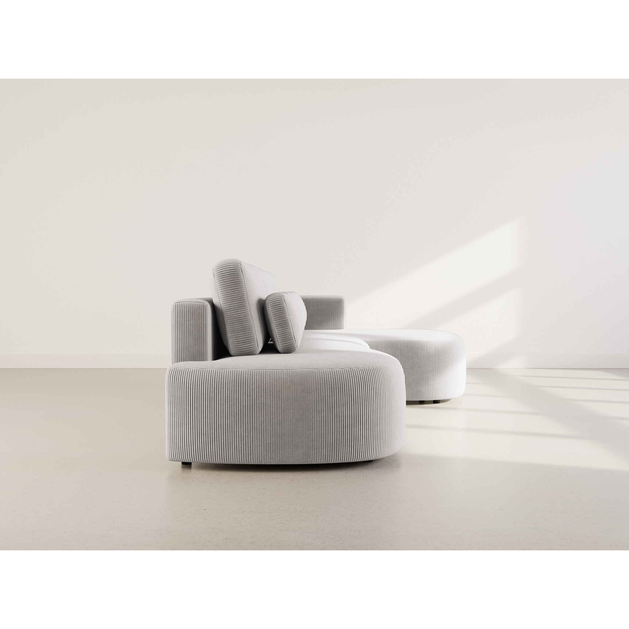 Mahina - canapé d'angle droit 4 places convertible avec coffre en velours côtelé - Gris clair