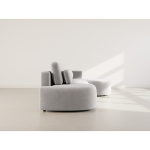 Mahina - canapé d'angle droit 4 places convertible avec coffre en velours côtelé - Gris clair